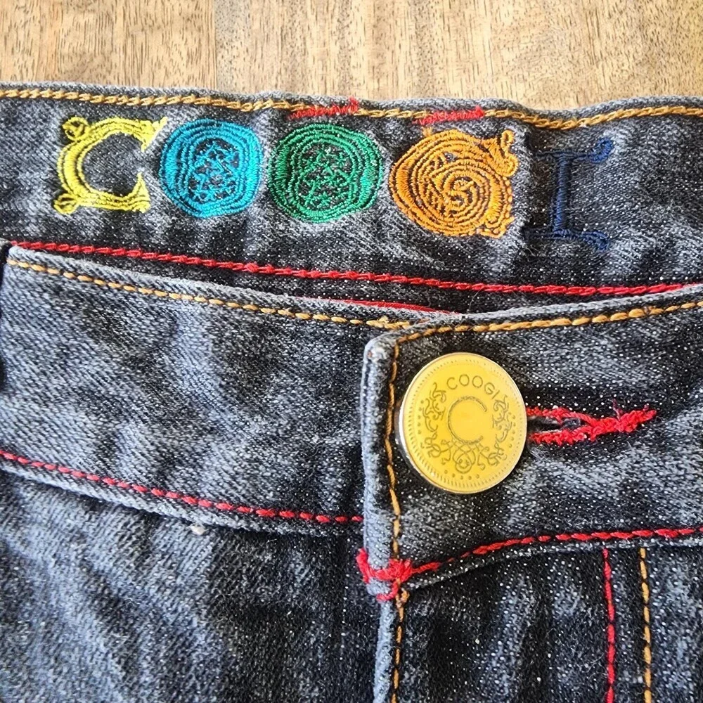 Coogi Shorts Mens 38 Gray Denim Bermuda Embroidered Logo Hip Hop Colorful